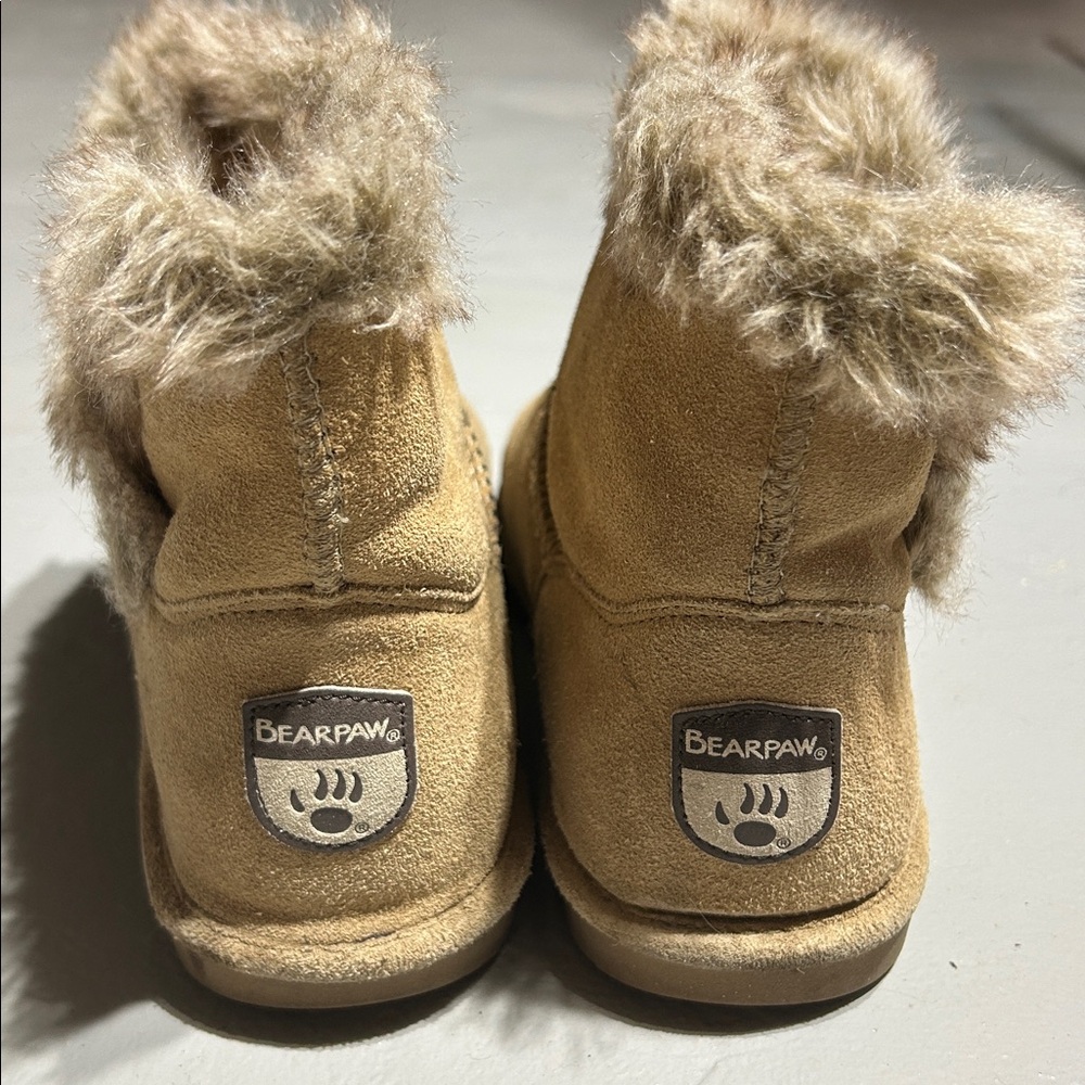 BearPaw Tan Suede Boots with Fur Trim